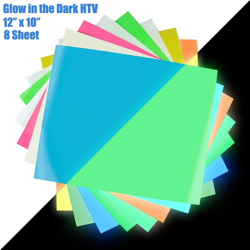 KISSWILL Glow in The Dark Heat Transfer Vinyl - 8 Pack 12" X 10" Assorted Colors Neon Iron on Vinyl That Improved The Backing Film with Stickiness for T-Shirts DIY Projects - Image 3